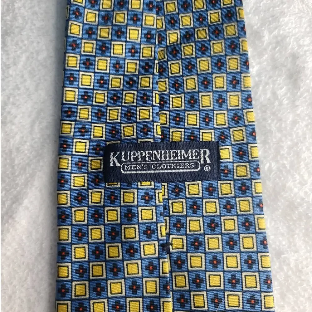 Kuppenheimer blue yellow checkerboard silk tie - 57